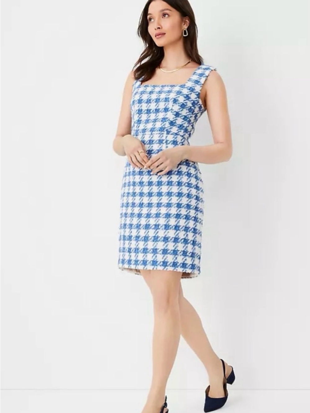Ann Taylor Blue & White Bouclé Sleeveless Dress | 10P | Bundle to Save